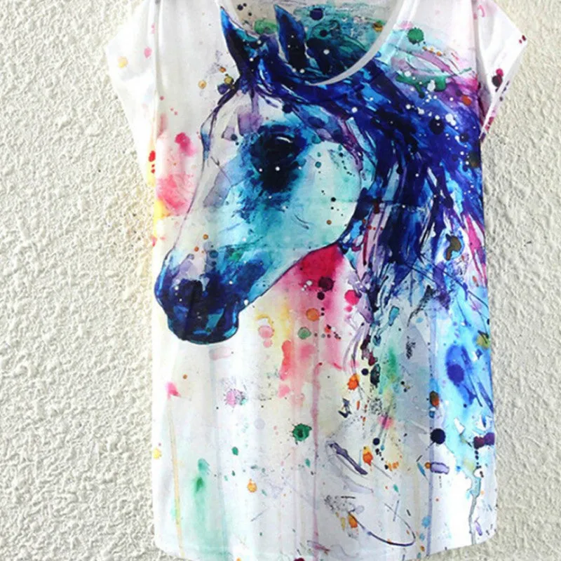 Multi-Style Print Casual Women Short Sleeve Loose Casual Shirt Tops Blouse SHM4