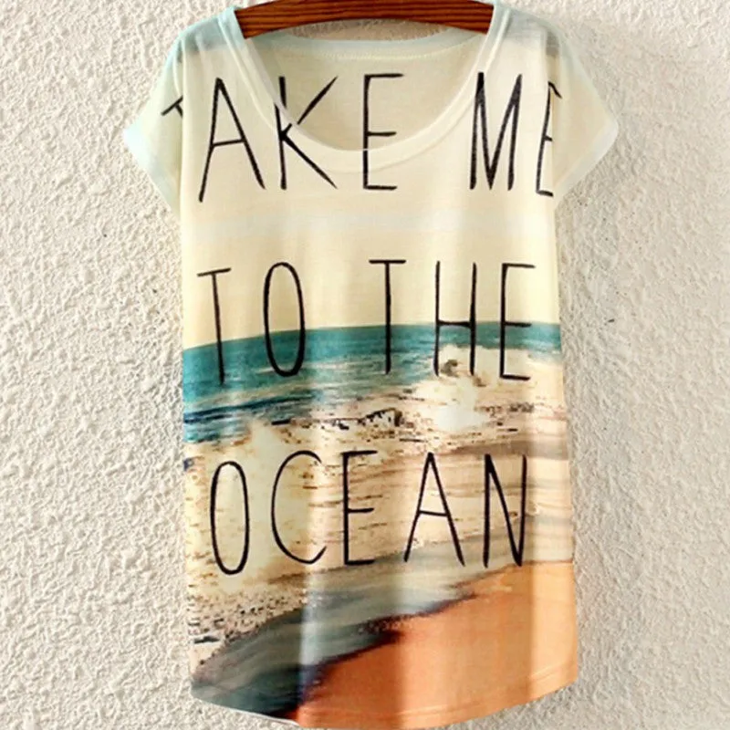 Multi-Style Print Casual Women Short Sleeve Loose Casual Shirt Tops Blouse SHM4