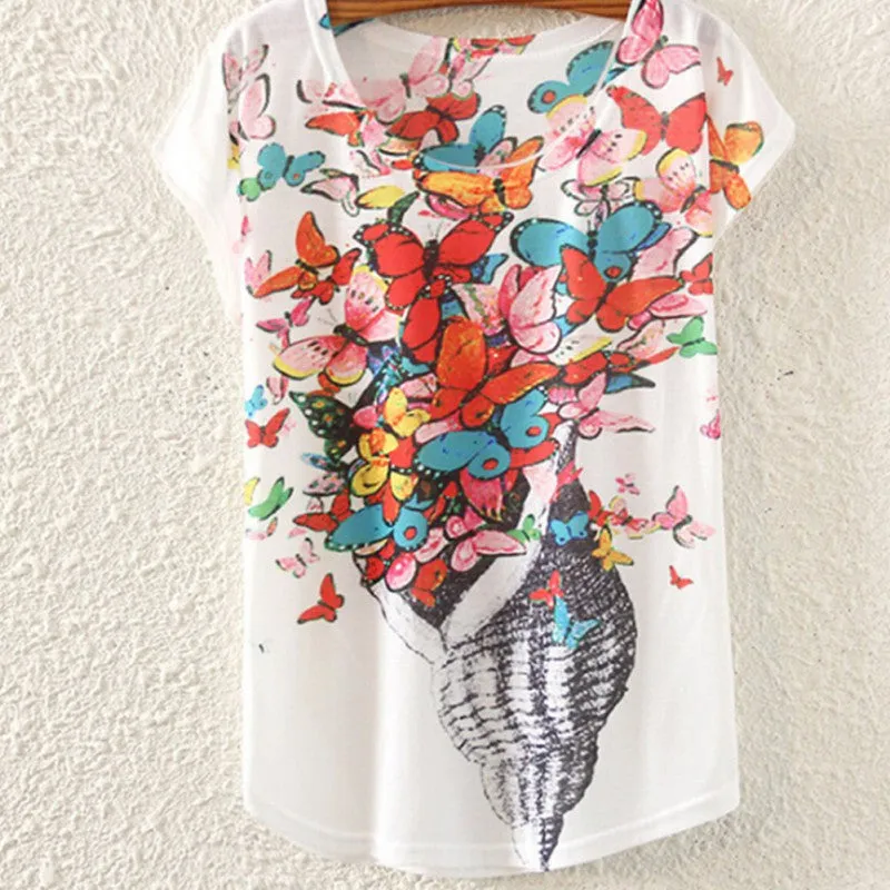 Multi-Style Print Casual Women Short Sleeve Loose Casual Shirt Tops Blouse SHM4