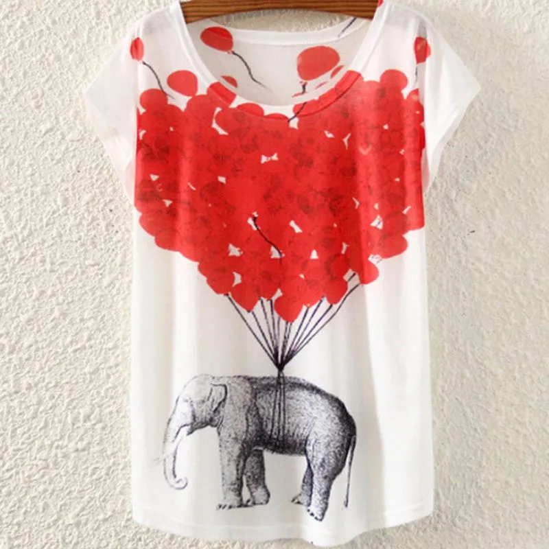 Multi-Style Print Casual Women Short Sleeve Loose Casual Shirt Tops Blouse SHM4