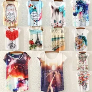 Multi-Style Print Casual Women Short Sleeve Loose Casual T-shirt Tops