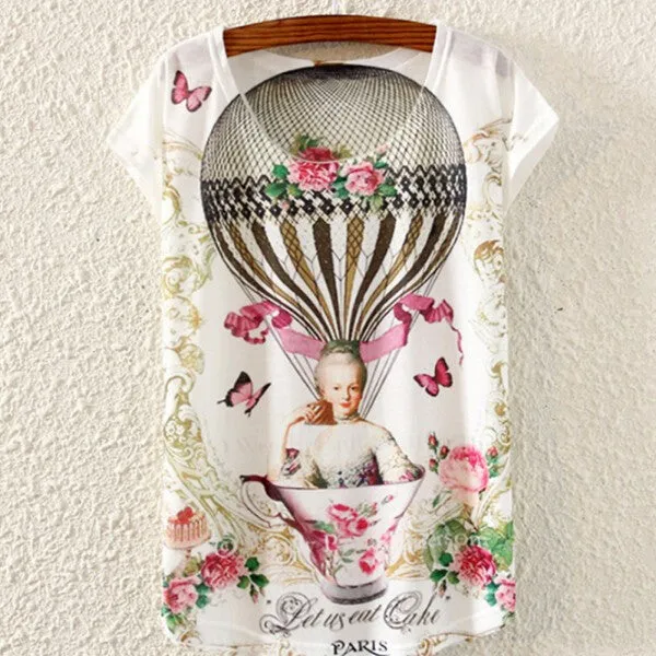 Multi-Style Print Casual Women Short Sleeve Loose Casual T-shirt Tops