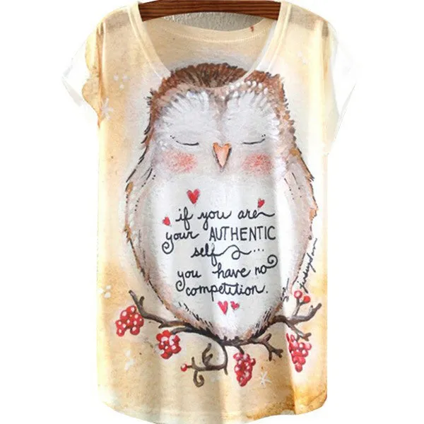 Multi-Style Print Casual Women Short Sleeve Loose Casual T-shirt Tops