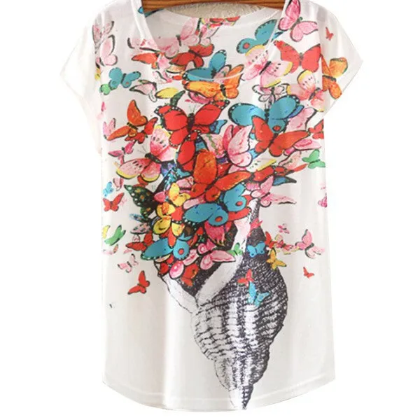 Multi-Style Print Casual Women Short Sleeve Loose Casual T-shirt Tops