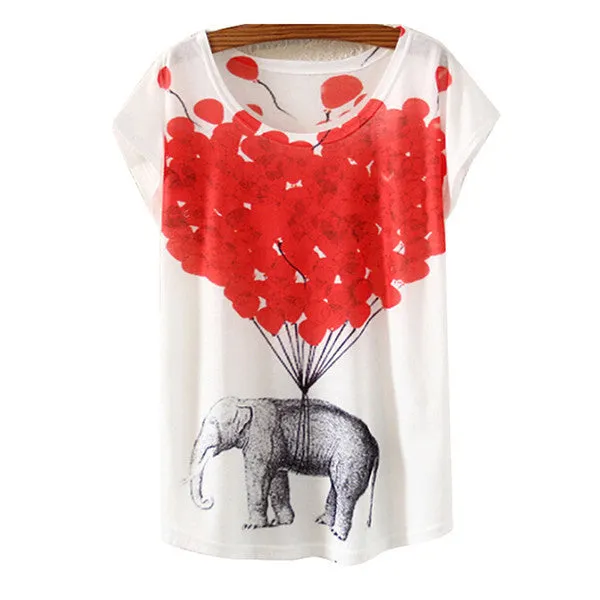 Multi-Style Print Casual Women Short Sleeve Loose Casual T-shirt Tops
