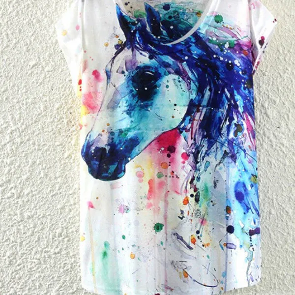 Multi-Style Print Casual Women Short Sleeve Loose Casual T-shirt Tops