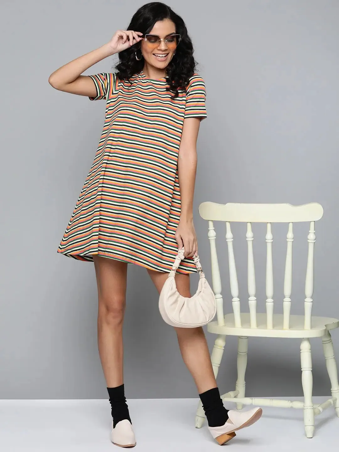 Multicolor Stripes Tent Dress