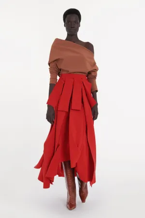 Multiple Asymmetric Panels Skirt Red
