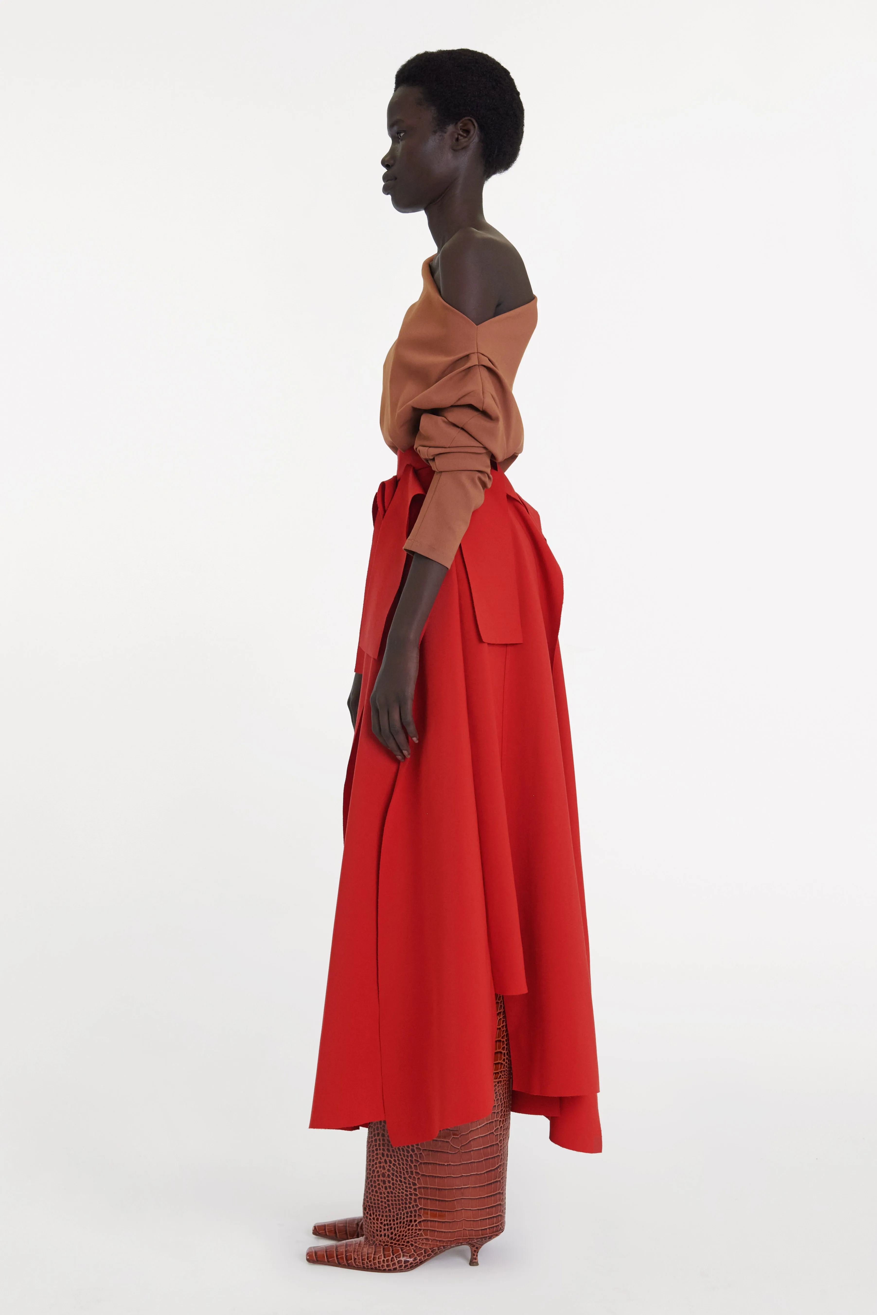 Multiple Asymmetric Panels Skirt Red
