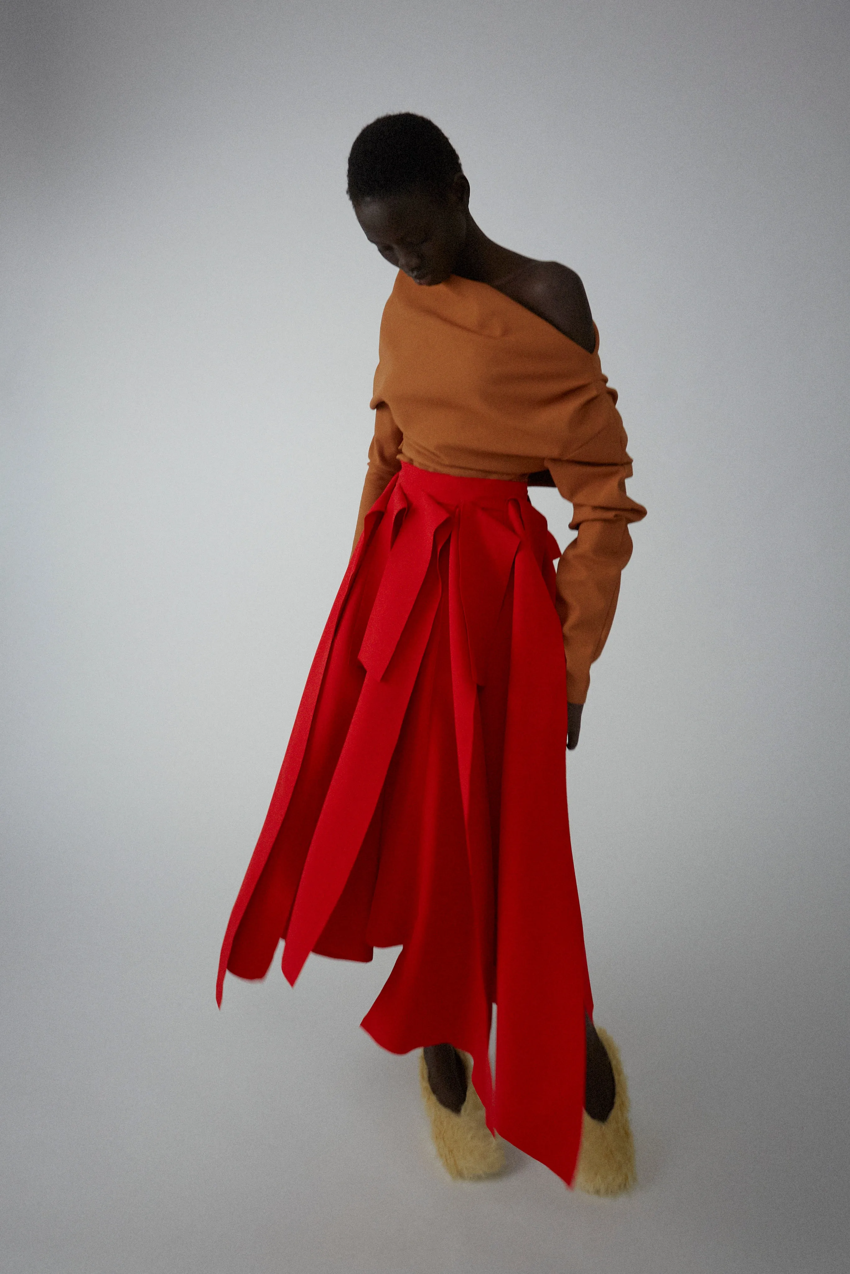 Multiple Asymmetric Panels Skirt Red