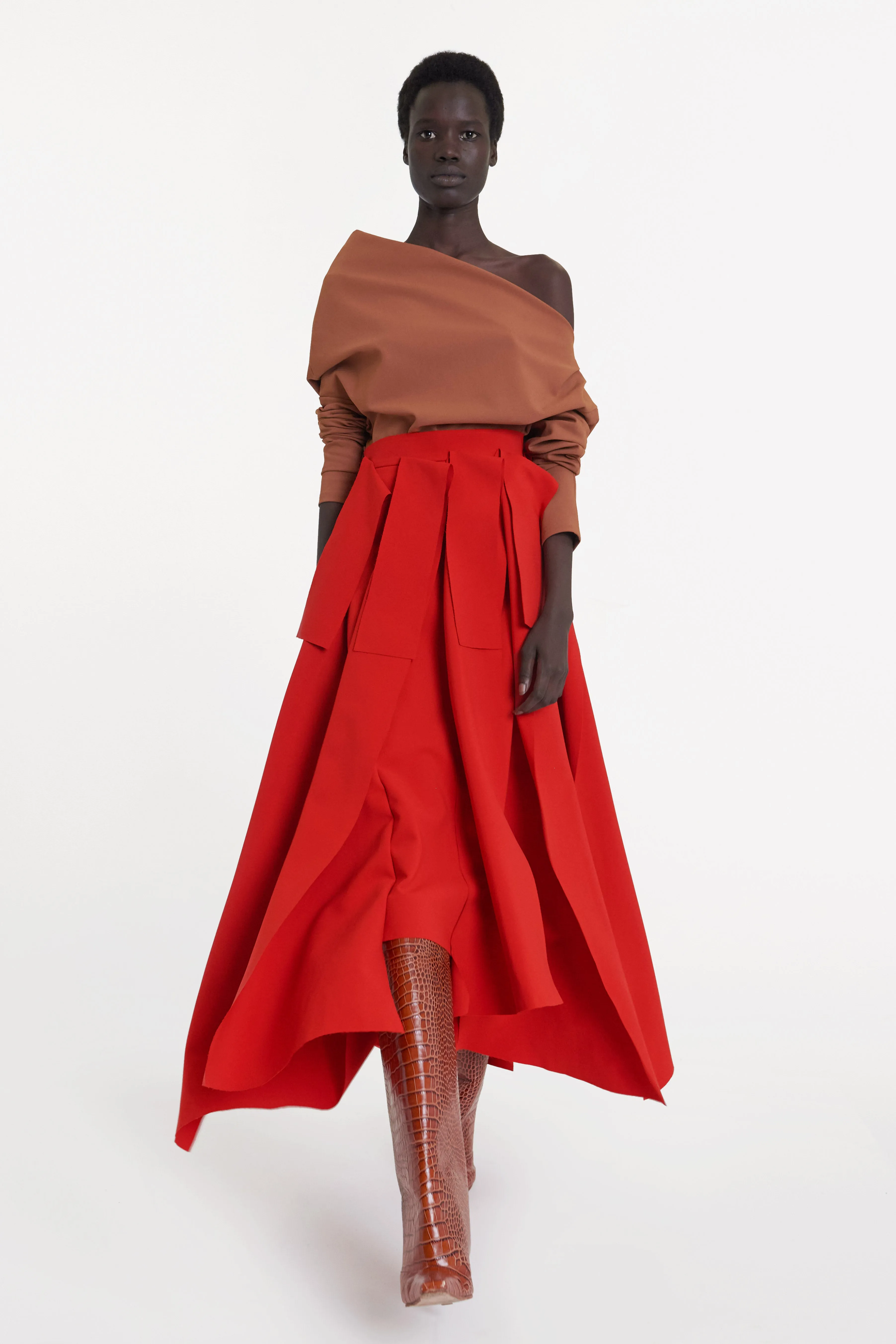 Multiple Asymmetric Panels Skirt Red