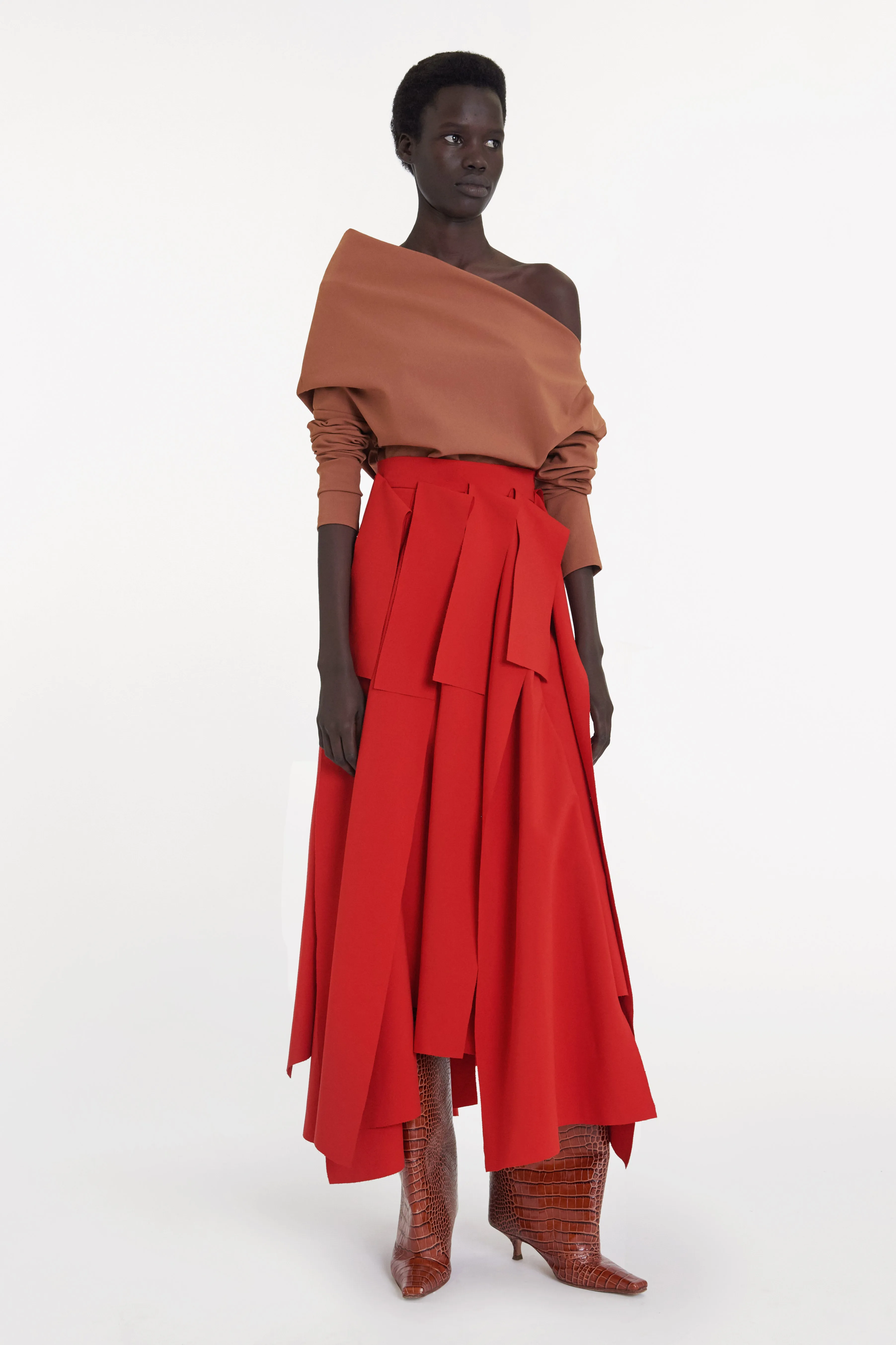 Multiple Asymmetric Panels Skirt Red