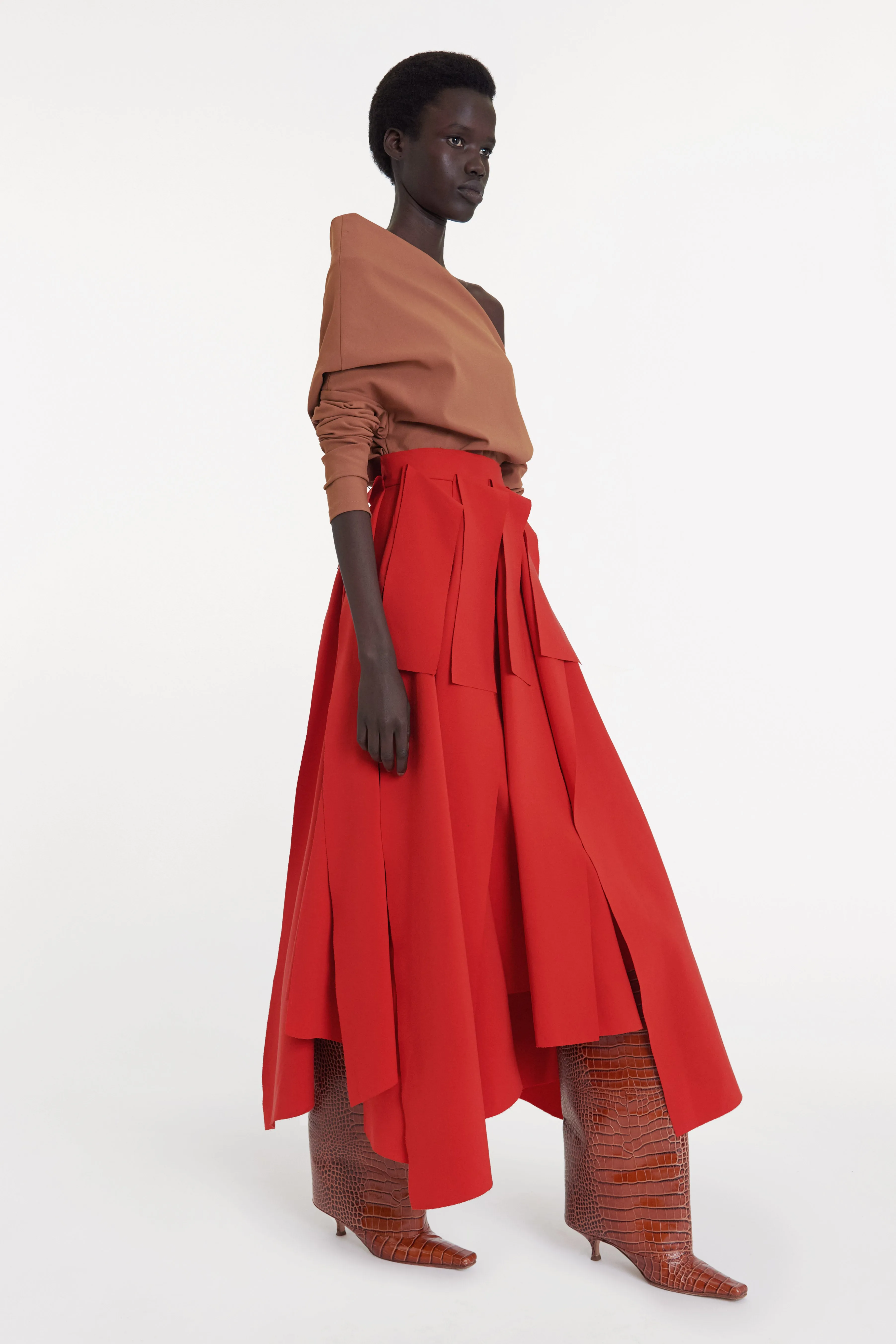 Multiple Asymmetric Panels Skirt Red