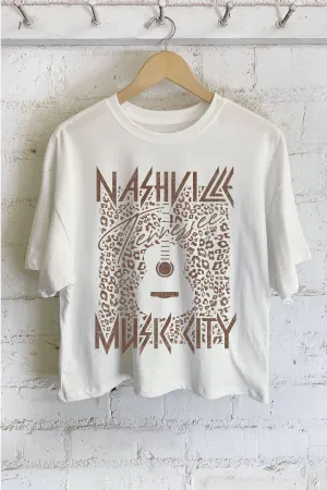 Nashville Music City - White Oversize Crop T Shirt