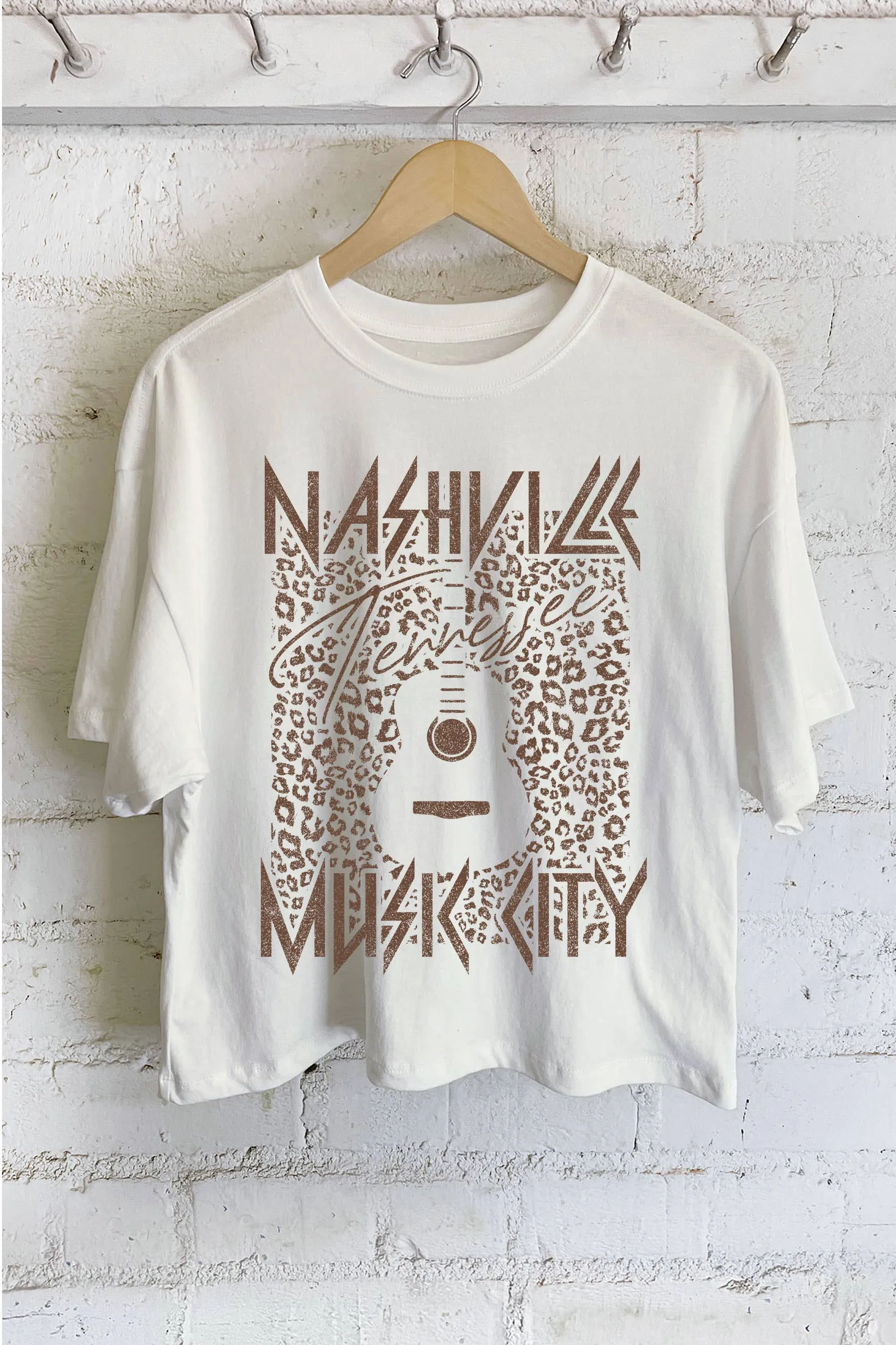 Nashville Music City - White Oversize Crop T Shirt