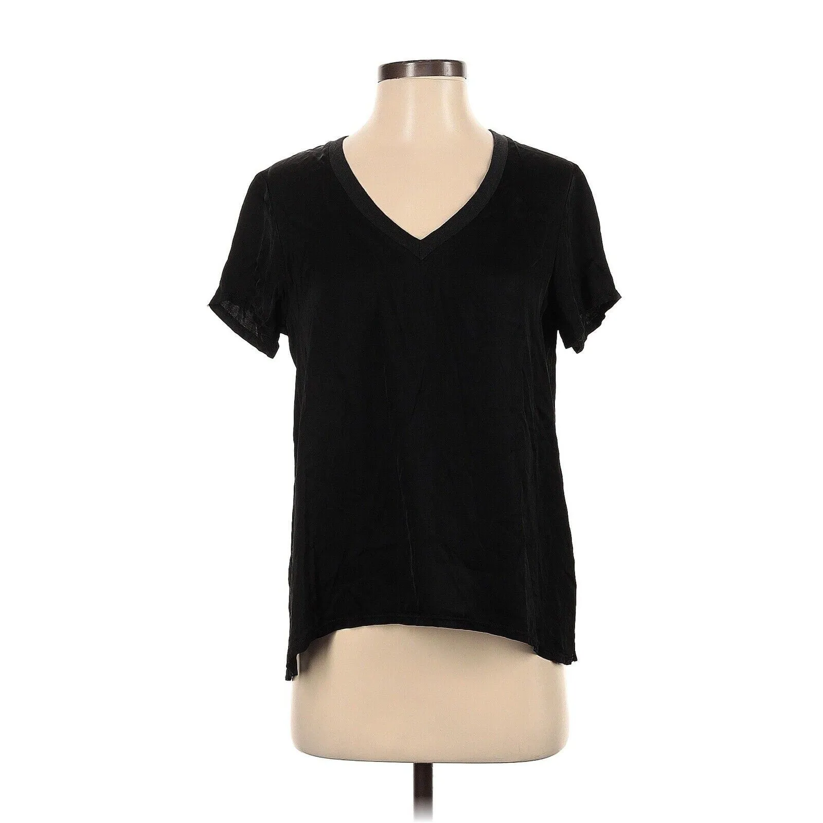 Nation LTD Women's Black Satin V-Neck Short Sleeve June Top – Size Small
