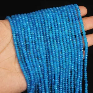 Neon Blue Apatite Micro Faceted Rondelle Loose Gemstone Beads Strand 13" 4mm