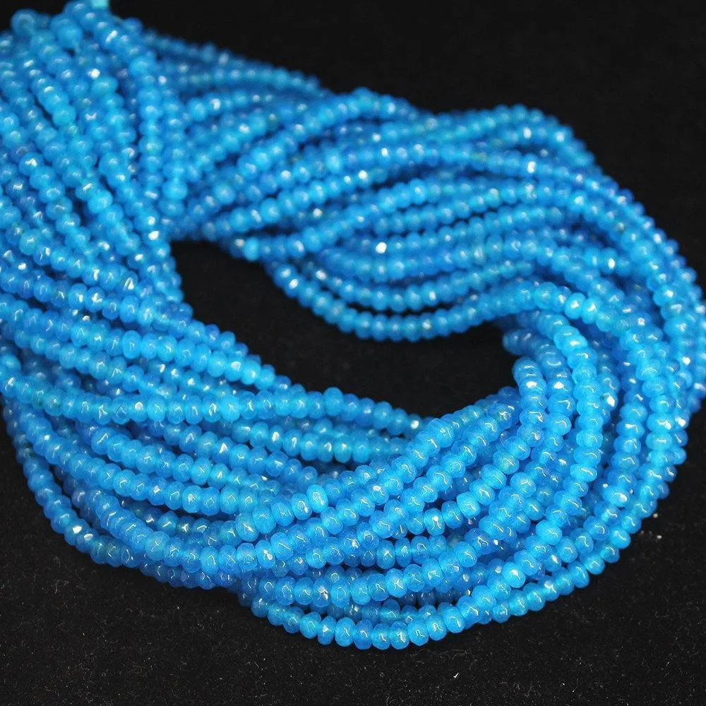 Neon Blue Apatite Micro Faceted Rondelle Loose Gemstone Beads Strand 13" 4mm