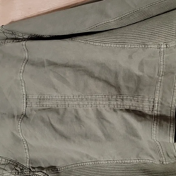New Anthropologie Easy Moto Jacket Mixed Media Moss Green Cotton Ribbed Chic
