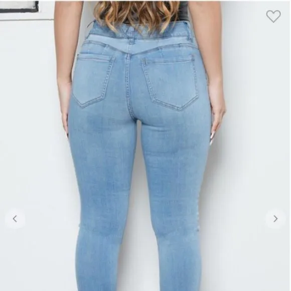 NEW! Sexy Color Blocked Pull On Skinny Blue Jeans Denim Boho Patchwork Leggings
