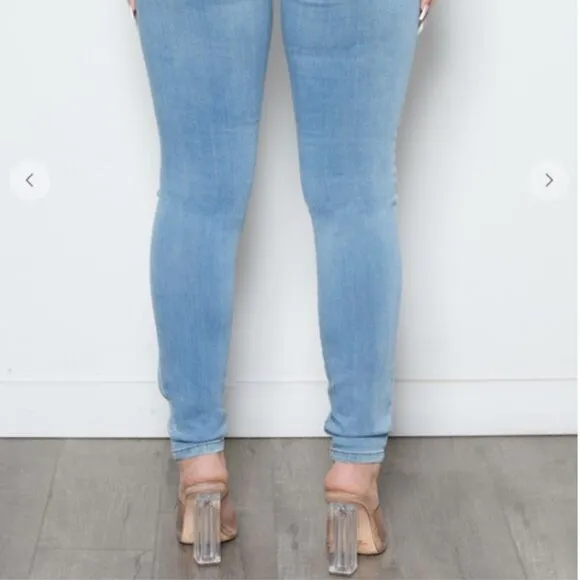 NEW! Sexy Color Blocked Pull On Skinny Blue Jeans Denim Boho Patchwork Leggings