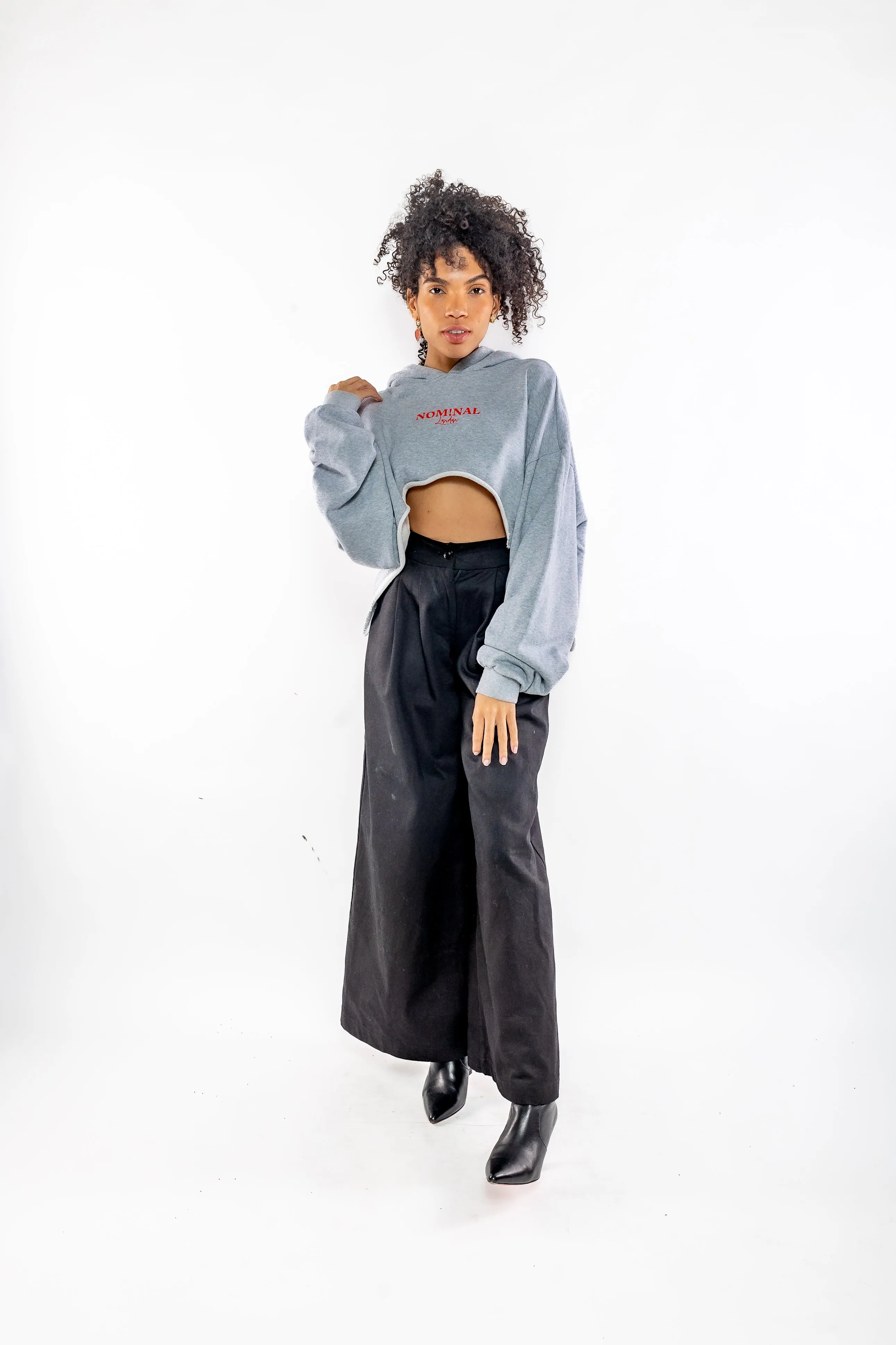Nominal London Cropped Hoodie - Feminine Styling - GREY