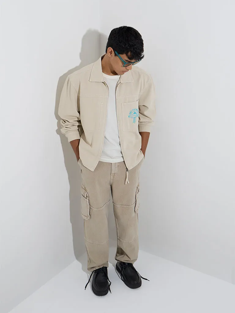 Nuon Beige Relaxed-Fit Denim Jacket