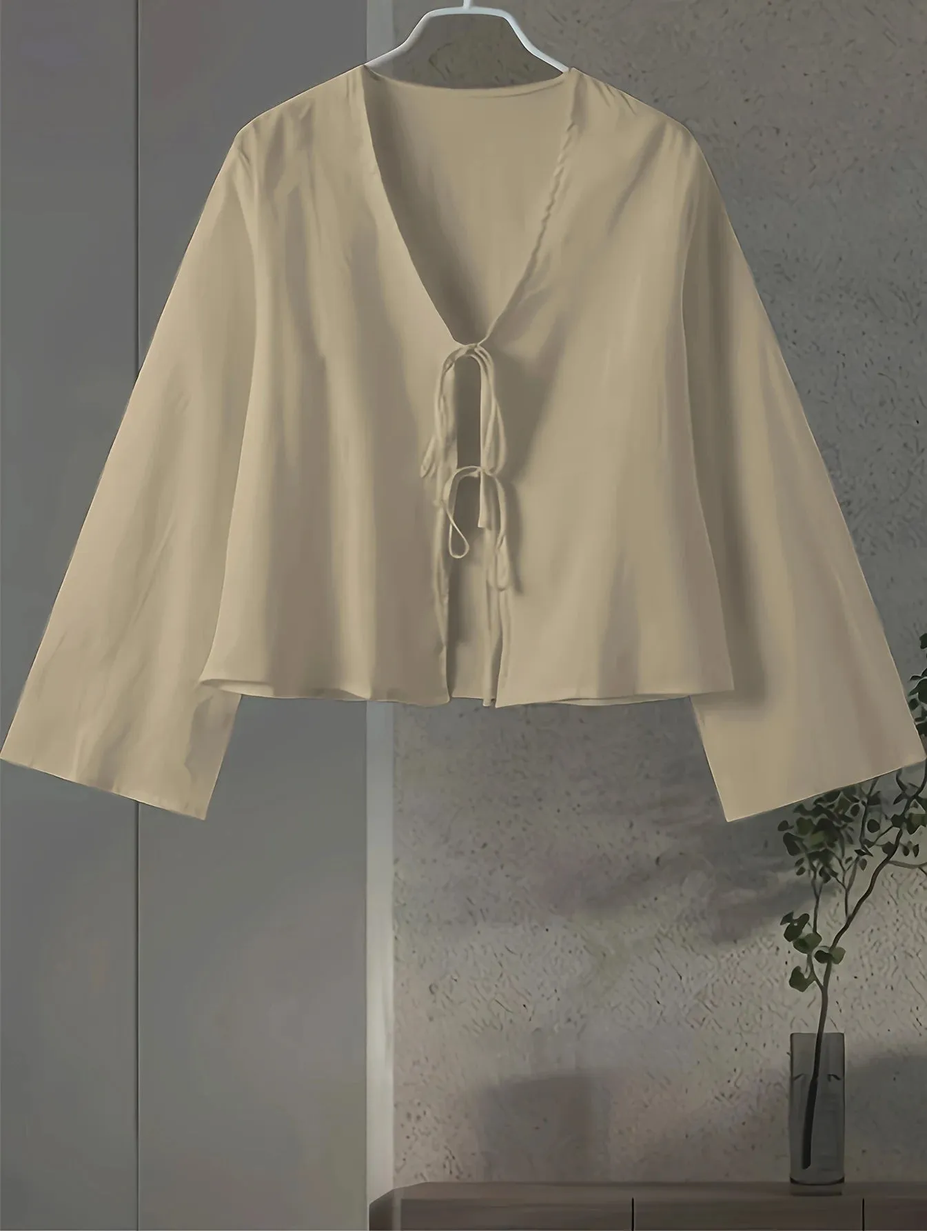 Obsidian Phoenix Cotton Linen Lace-Up Shirt - V-Neck Hollow-Out Design, Loose Long Sleeve