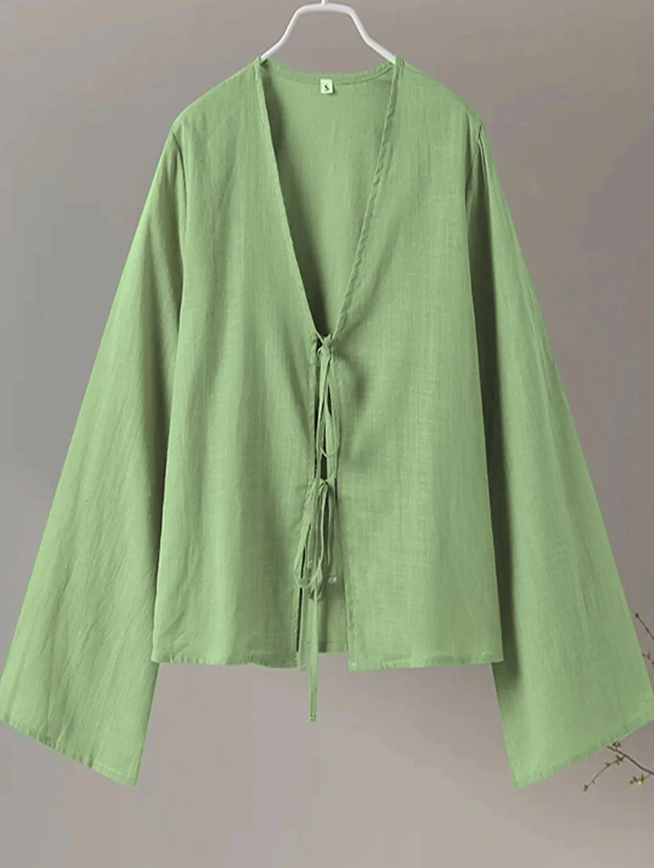 Obsidian Phoenix Cotton Linen Lace-Up Shirt - V-Neck Hollow-Out Design, Loose Long Sleeve