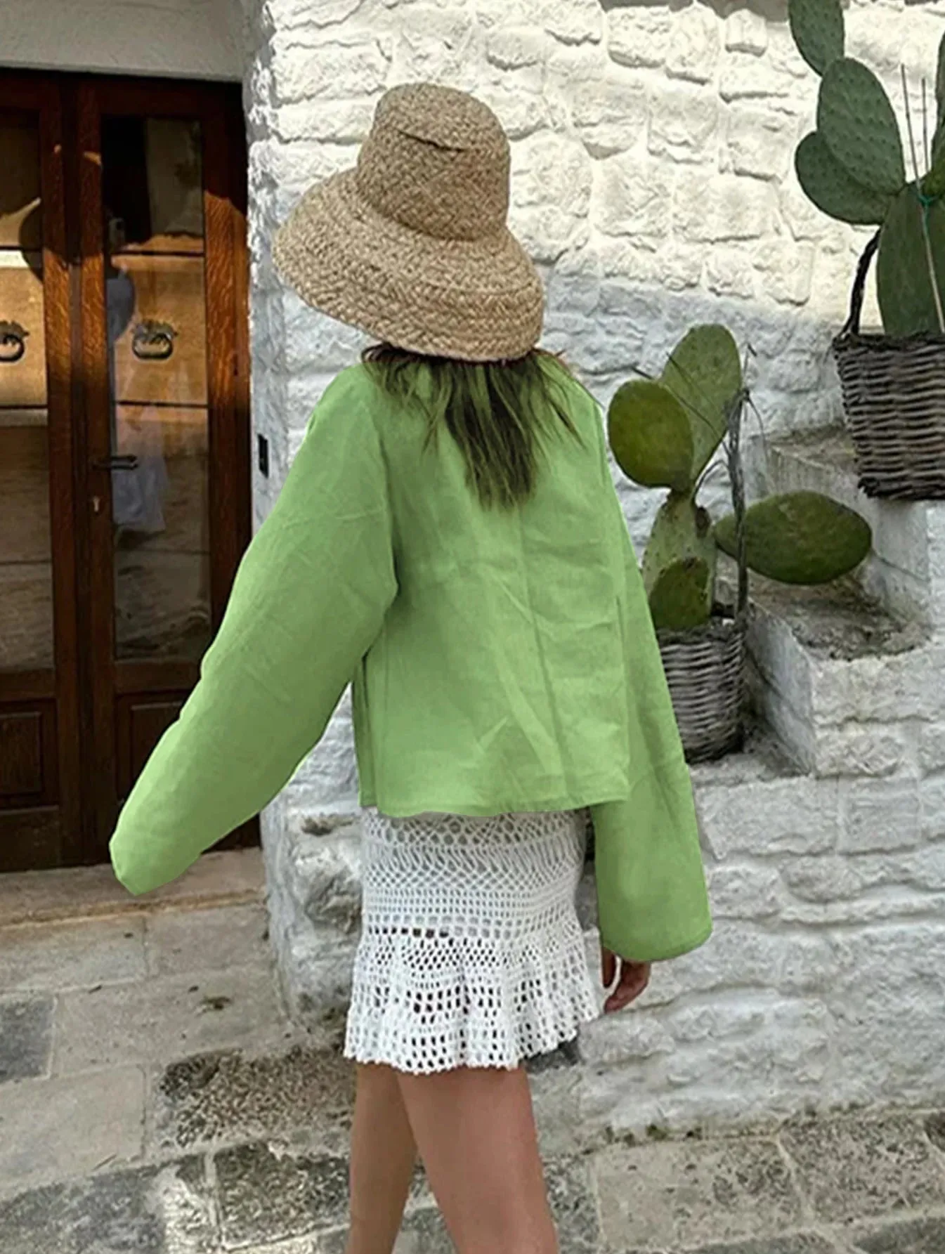 Obsidian Phoenix Cotton Linen Lace-Up Shirt - V-Neck Hollow-Out Design, Loose Long Sleeve