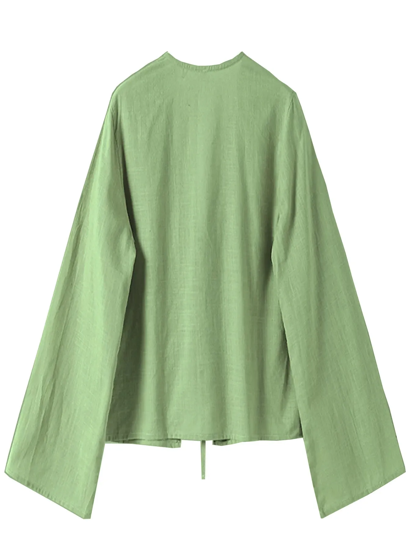 Obsidian Phoenix Cotton Linen Lace-Up Shirt - V-Neck Hollow-Out Design, Loose Long Sleeve