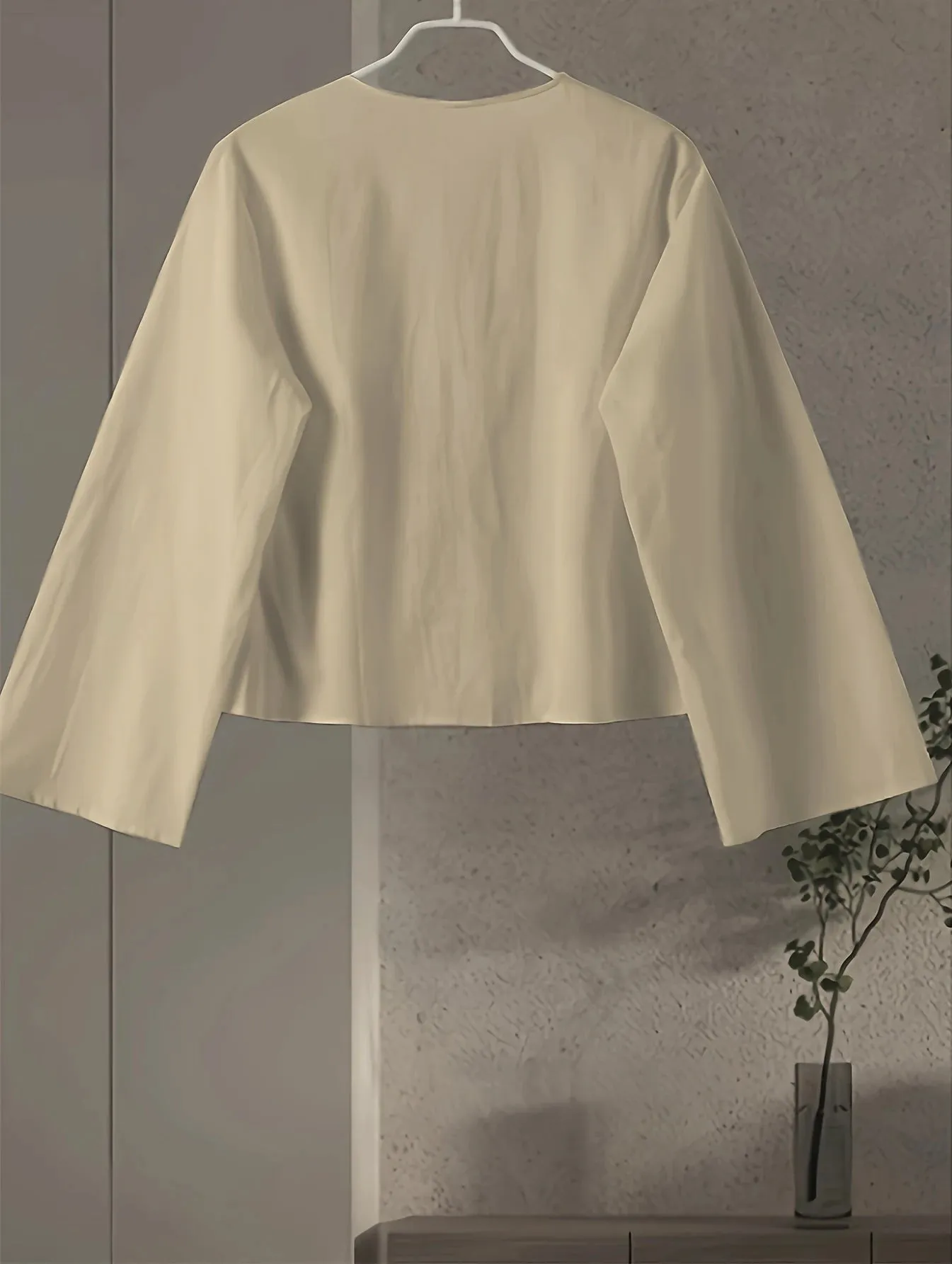 Obsidian Phoenix Cotton Linen Lace-Up Shirt - V-Neck Hollow-Out Design, Loose Long Sleeve