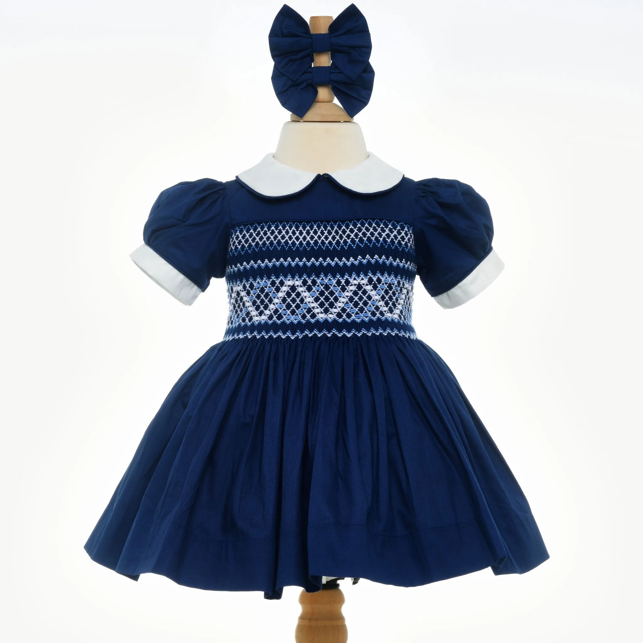 Ocean Baby Girls Midnight Navy Sateen Smocked Petticoat Layered Dress (3M-8Yrs)
