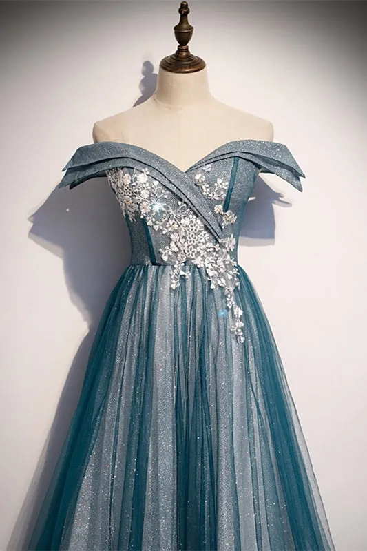 Off the Shoulder Blue Long Party Dress