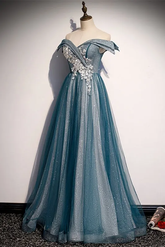 Off the Shoulder Blue Long Party Dress