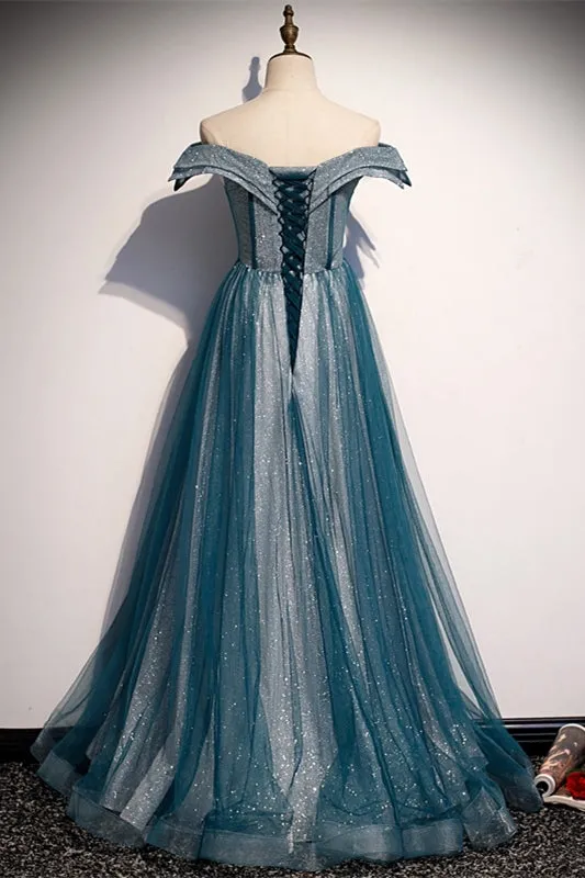 Off the Shoulder Blue Long Party Dress