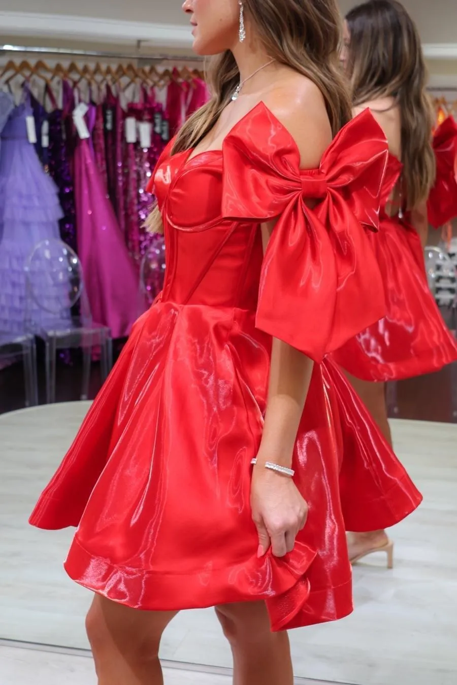 Off the Shoulder Red A-line Short Party Dress