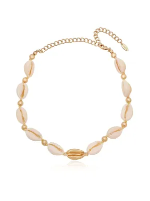 Out to Sea Cowrie Shell & 18kt Gold Plated Necklace ::RET