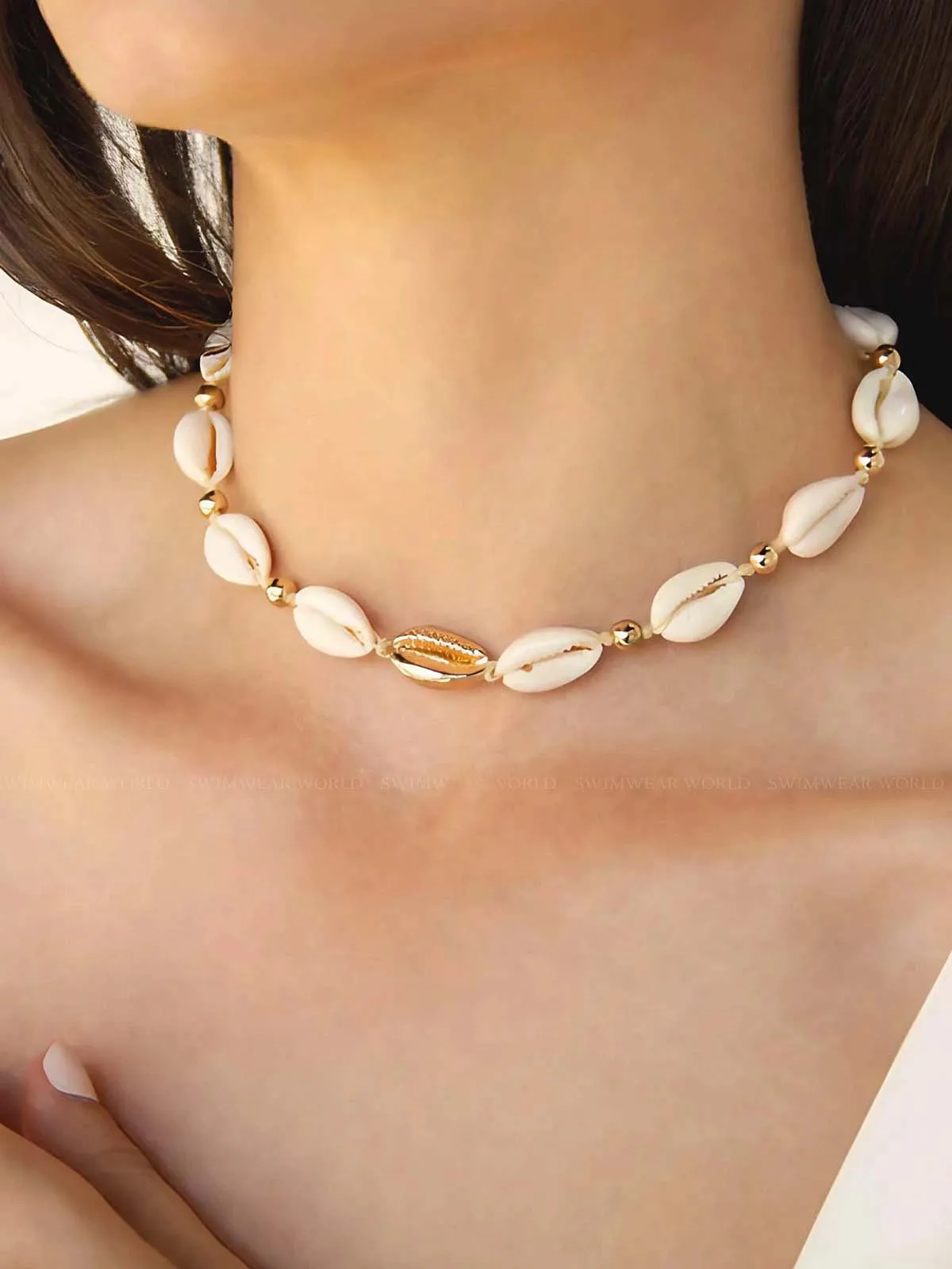Out to Sea Cowrie Shell & 18kt Gold Plated Necklace ::RET