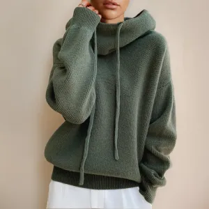 Oversized roller collar jersey for women - comfortable sweater with laces