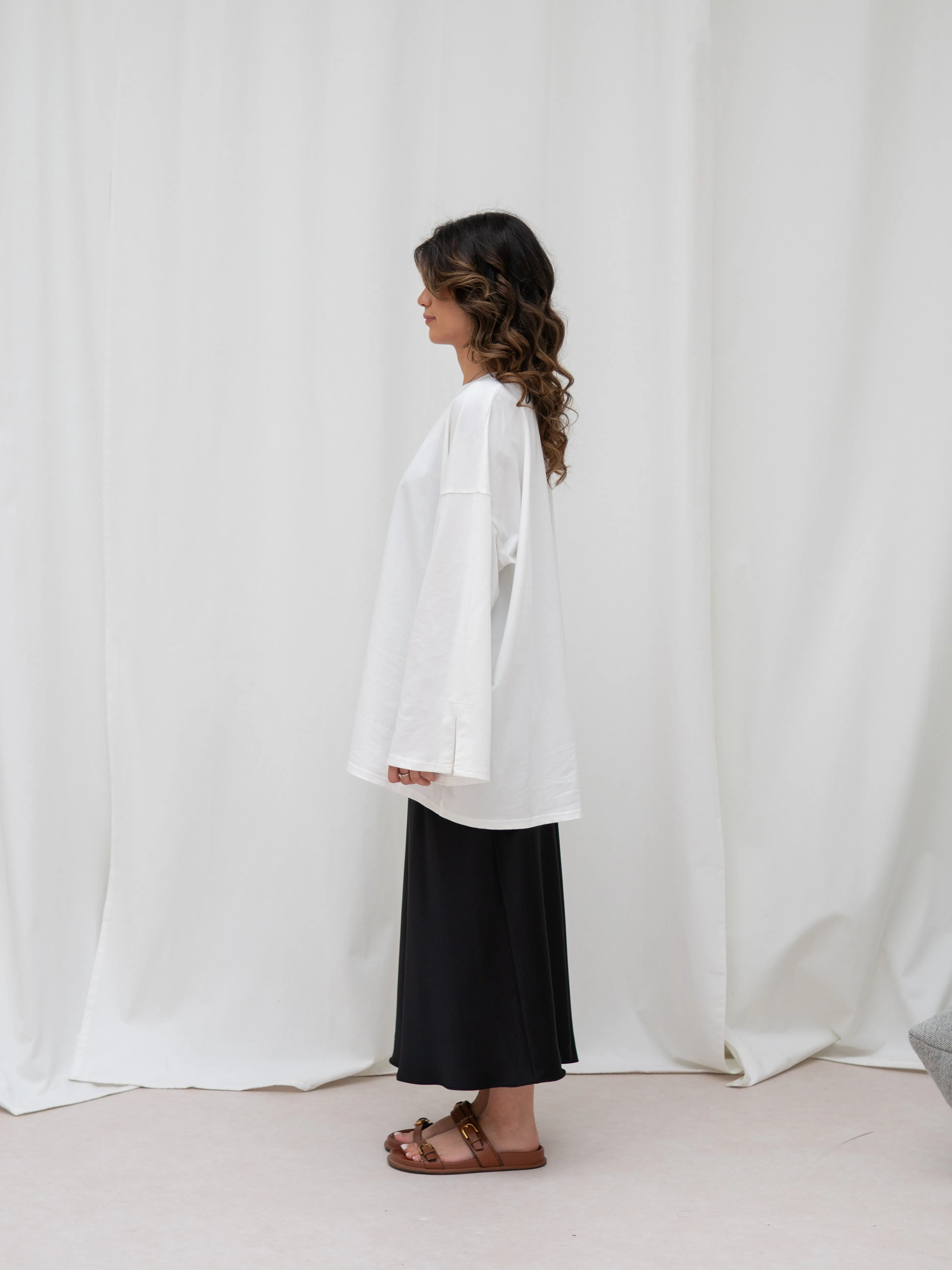 oversized white long-sleeve t-shirt