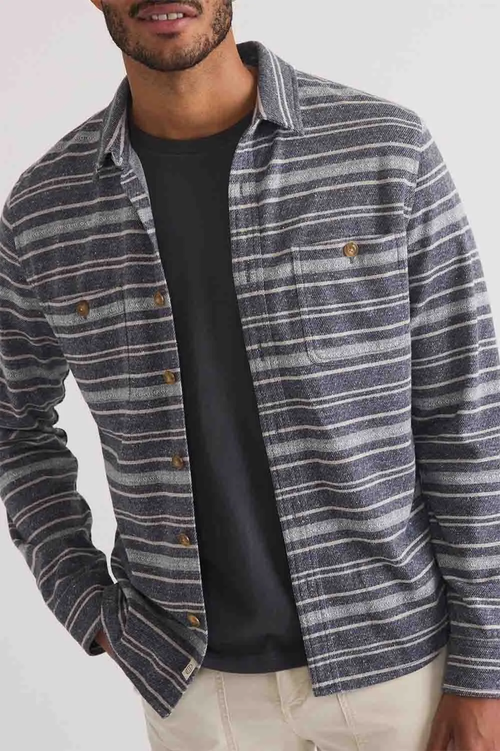 PACIFICA STRETCH SHIRT Navy/Grey Baja Stripe