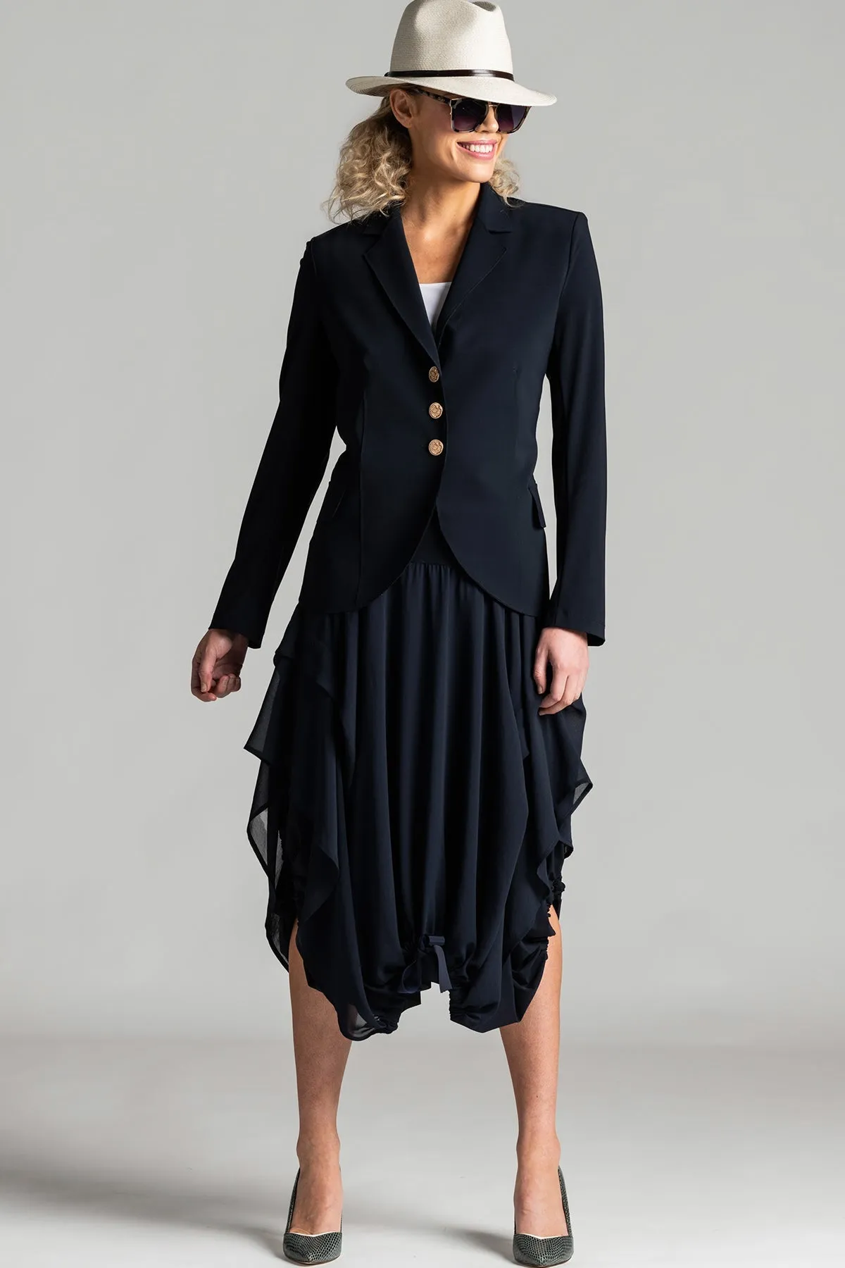 PAULA RYAN Classic Waisted Jacket - Navy - Bonded Microjersey