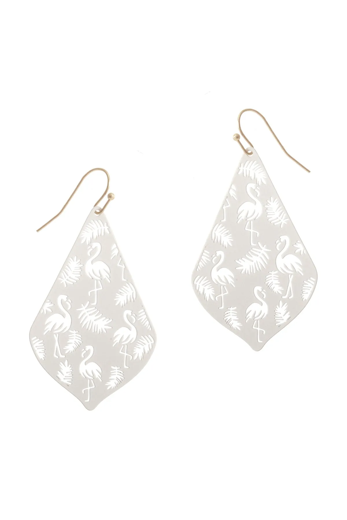 PE3148 - METAL FILIGREE FLAMINGO DROP EARRINGS