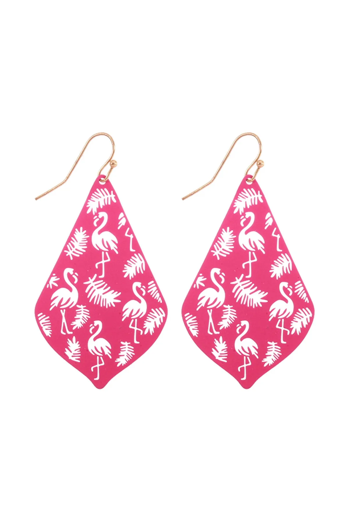 PE3148 - METAL FILIGREE FLAMINGO DROP EARRINGS