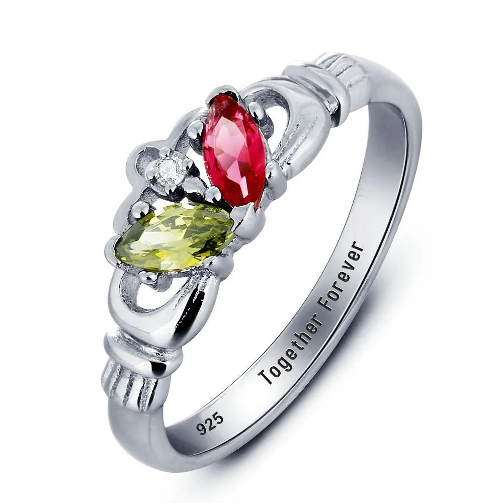 Personalized Engrave Birthstone Ring 925 Sterling Silver Infinity Claddagh Ring Best Valentine's Day Gift