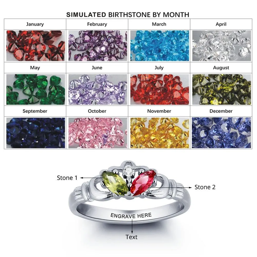 Personalized Engrave Birthstone Ring 925 Sterling Silver Infinity Claddagh Ring Best Valentine's Day Gift