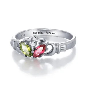 Personalized Engrave Birthstone Ring 925 Sterling Silver Infinity Claddagh Ring Best Valentine's Day Gift