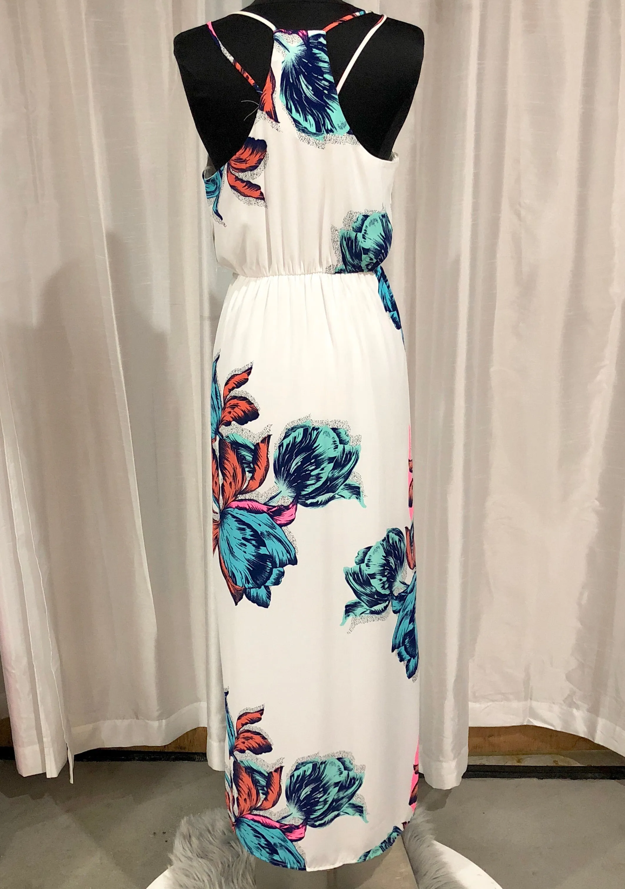 PINK OWL APPAREL White & Floral Maxi Dress Size S NWT