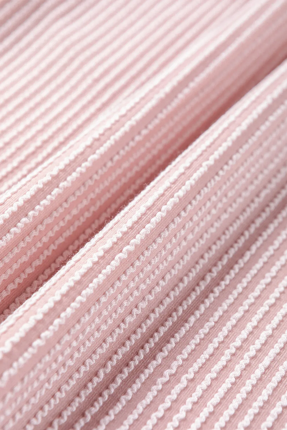 Pink Rib Textured Colorblock T Shirt